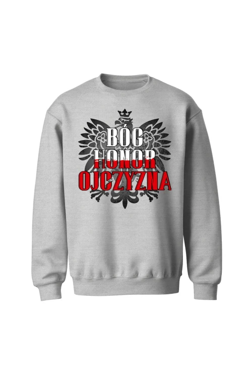 Bluza bez kaptura Bóg Honor Ojczyzna - szara