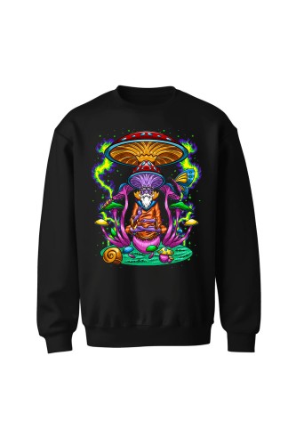 Bluza bez kaptura Psychedelic Mushroom - czarna