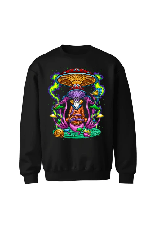 Bluza bez kaptura Psychedelic Mushroom - czarna