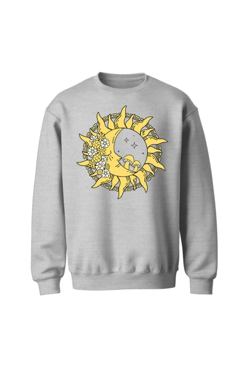 Bluza bez kaptura Boho Słońce i Księżyc - szara