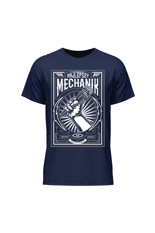 Koszulka męska Najlepszy mechanik retro poster - granatowa