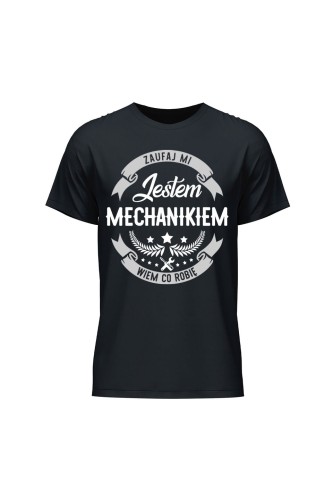 Koszulka męska Zaufaj mi jestem mechanikiem wiem co robię - czarna