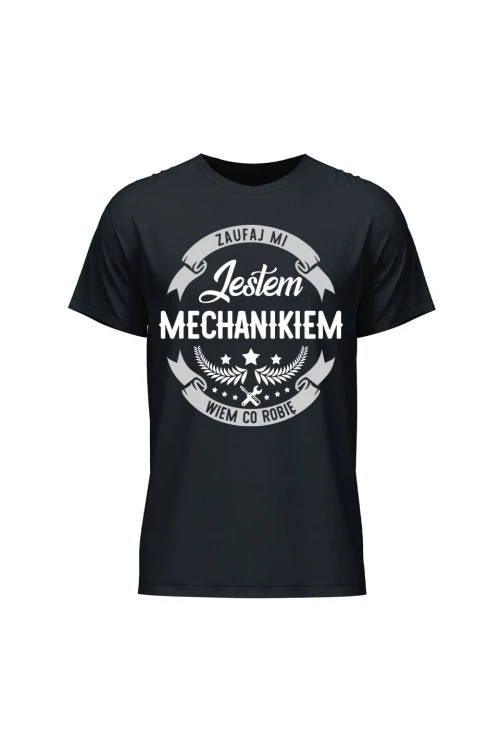 Koszulka męska Zaufaj mi jestem mechanikiem wiem co robię - czarna