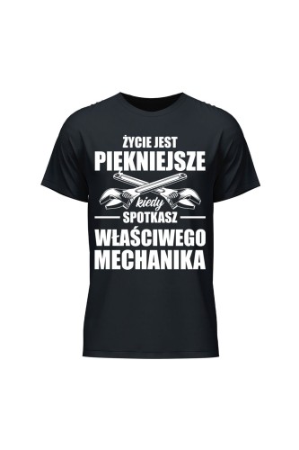 Koszulka męska Życie jest piękniejsze kiedy spotkasz właściwego mechanika - czarna