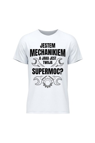 Koszulka męska Jestem mechanikiem supermoc klucze - biała