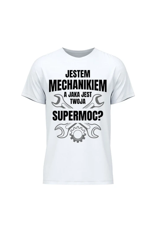 Koszulka męska Jestem mechanikiem supermoc klucze - biała