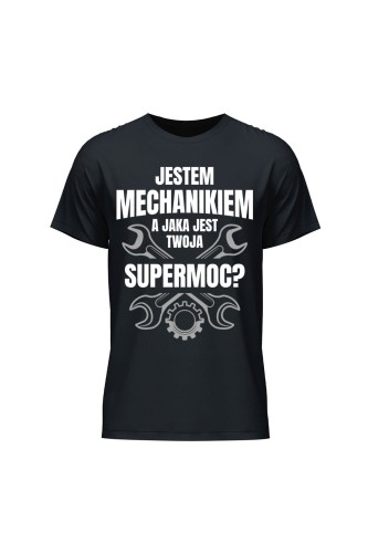 Koszulka męska Jestem mechanikiem supermoc klucze - czarna