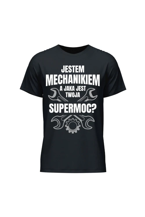 Koszulka męska Jestem mechanikiem supermoc klucze - czarna