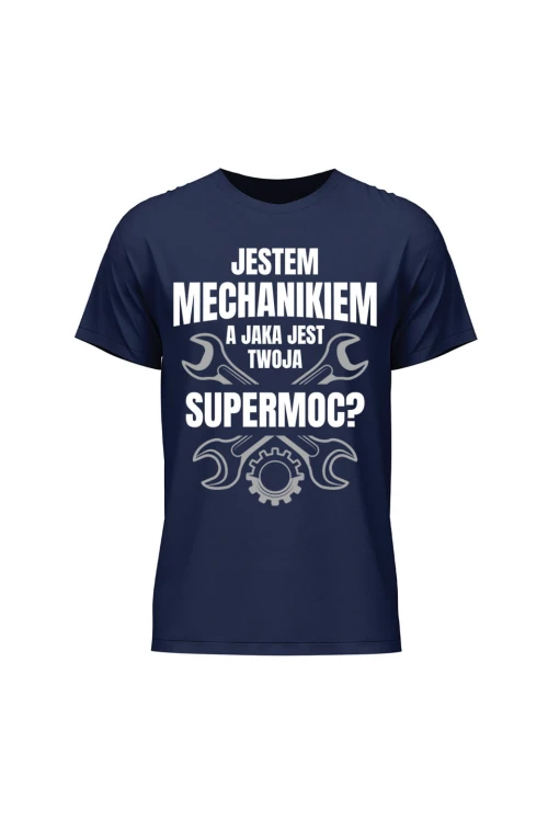 Koszulka męska Jestem mechanikiem supermoc klucze - granatowa