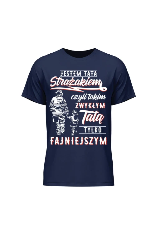 Koszulka męska Jestem tatą strażakiem - granatowa