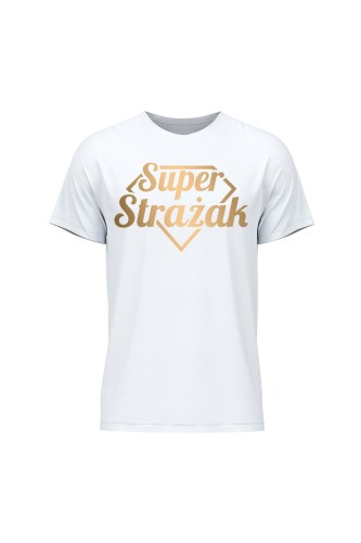Koszulka męska Super strażak złoty - biała