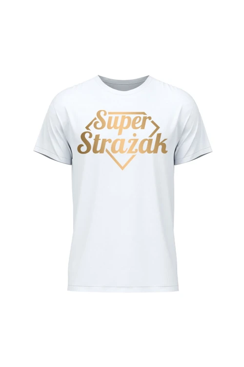 Koszulka męska Super strażak złoty - biała