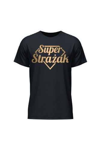 Koszulka męska Super strażak złoty - czarna