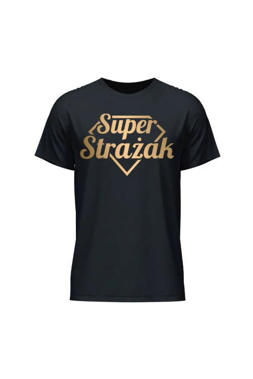 Koszulka męska Super strażak złoty - czarna