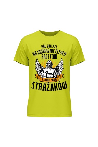 Koszulka męska Bóg znalazł najodważniejszych facetów strażaków - limonka