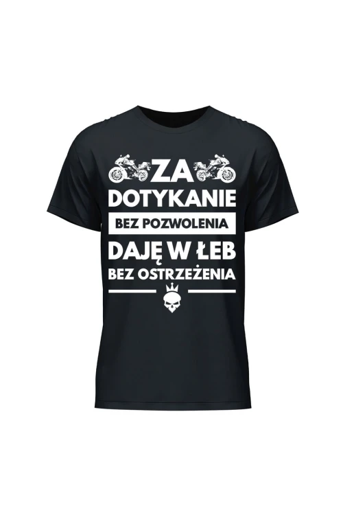 Koszulka męska Za dotykanie bez pozwolenia daję w łeb bez ostrzeżenia - czarna