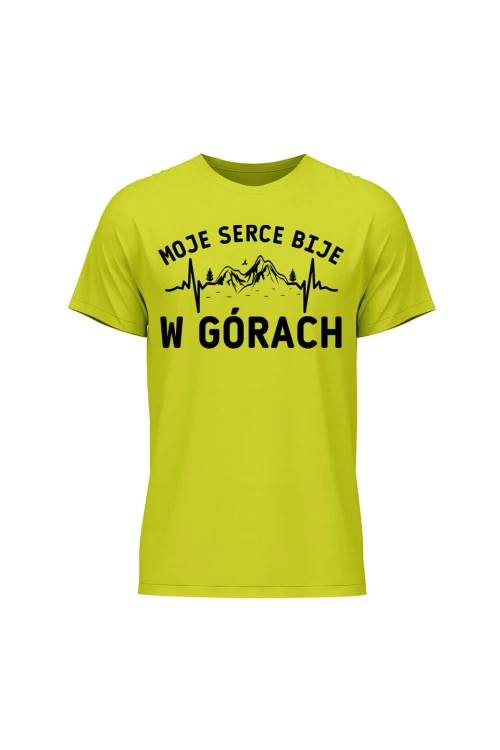 Koszulka męska Moje serce bije w górach - limonka