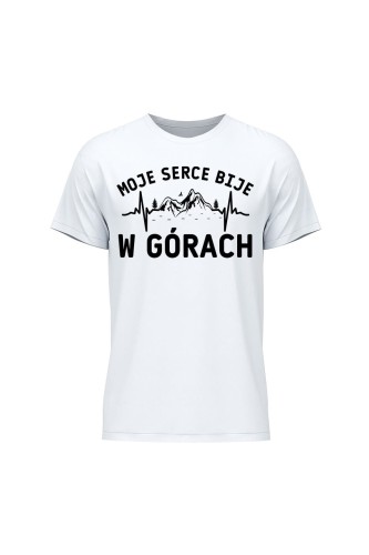 Koszulka męska Moje serce bije w górach - biała