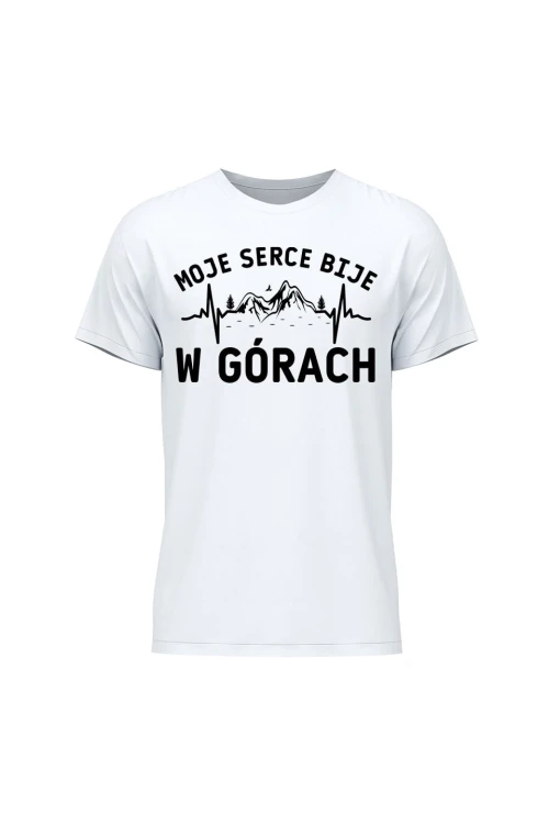 Koszulka męska Moje serce bije w górach - biała
