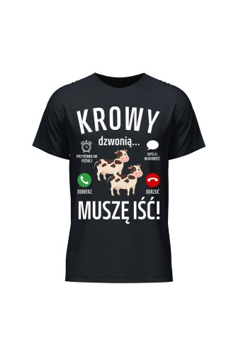 Koszulka męska Krowy dzwonią muszę iść - czarna