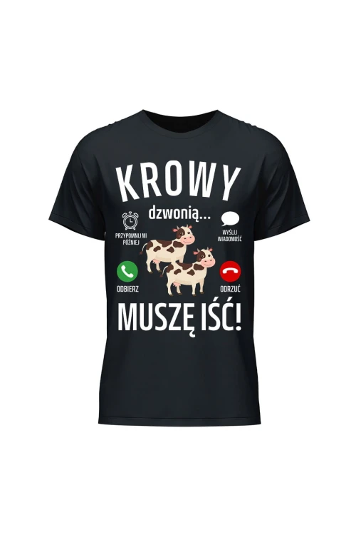 Koszulka męska Krowy dzwonią muszę iść - czarna