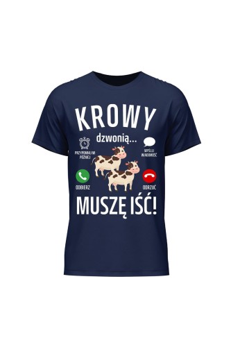 Koszulka męska Krowy dzwonią muszę iść - granatowa