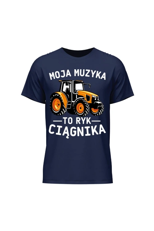 Koszulka męska Moja muzyka to ryk ciągnika - granatowa