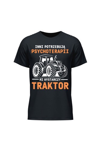 Koszulka męska Inni potrzebują psychoterapii mi wystarczy traktor - czarna