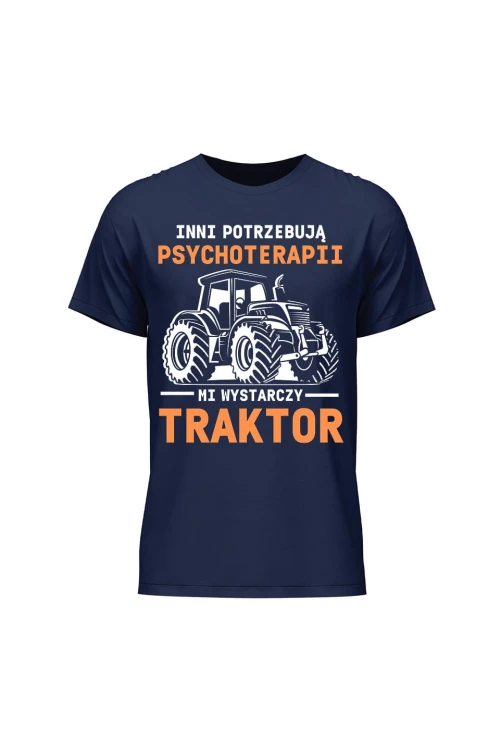 Koszulka męska Inni potrzebują psychoterapii mi wystarczy traktor - granatowa