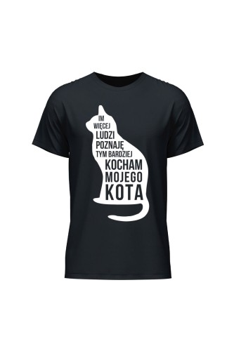 Koszulka męska Im więcej ludzi poznaję tym bardziej kocham mojego kota - czarna
