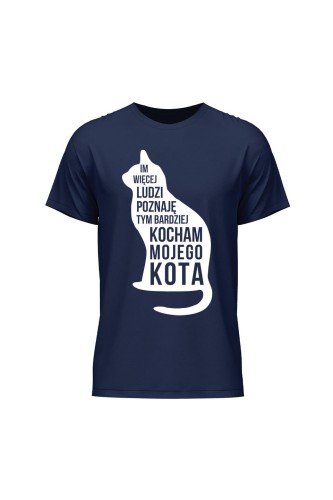 Koszulka męska Im więcej ludzi poznaję tym bardziej kocham mojego kota - granatowa
