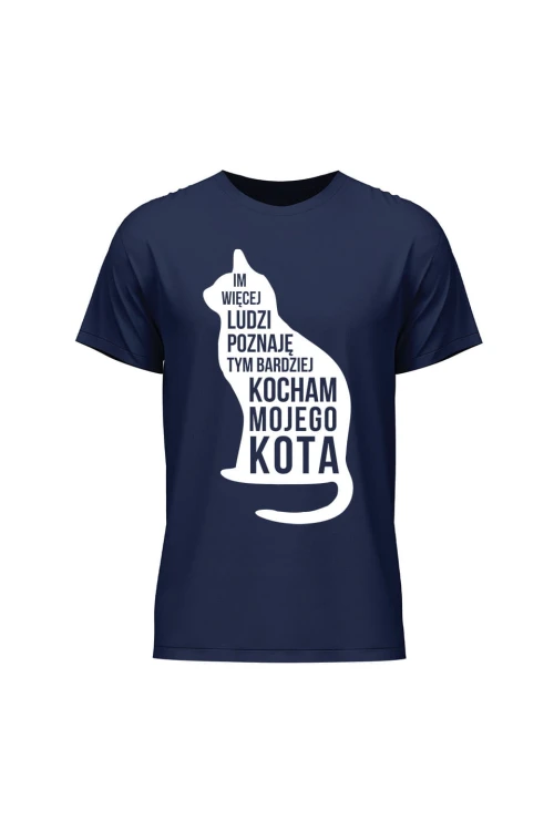 Koszulka męska Im więcej ludzi poznaję tym bardziej kocham mojego kota - granatowa