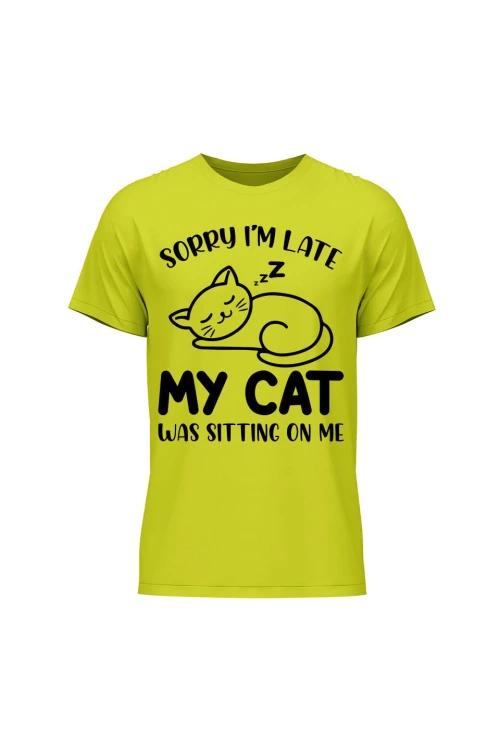 Koszulka męska Sorry I'm late my cat was sitting on me - limonka
