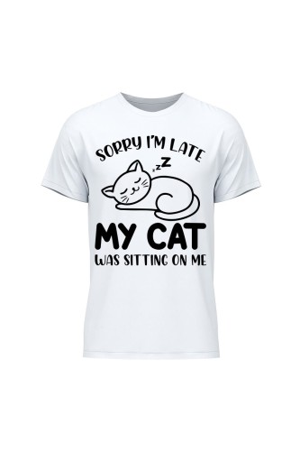 Koszulka męska Sorry I'm late my cat was sitting on me - biała