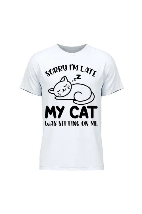 Koszulka męska Sorry I'm late my cat was sitting on me - biała