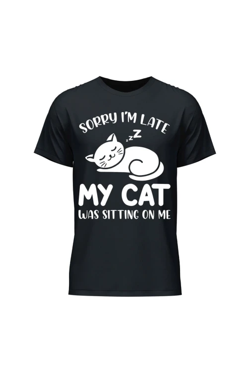 Koszulka męska Sorry I'm late my cat was sitting on me - czarna
