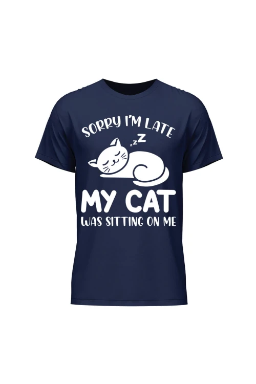 Koszulka męska Sorry I'm late my cat was sitting on me - granatowa
