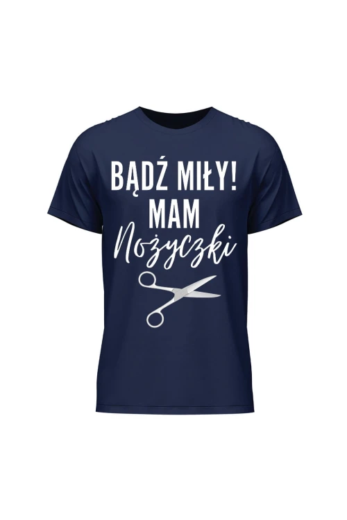 Koszulka męska Bądź miły mam nożyczki - granatowa