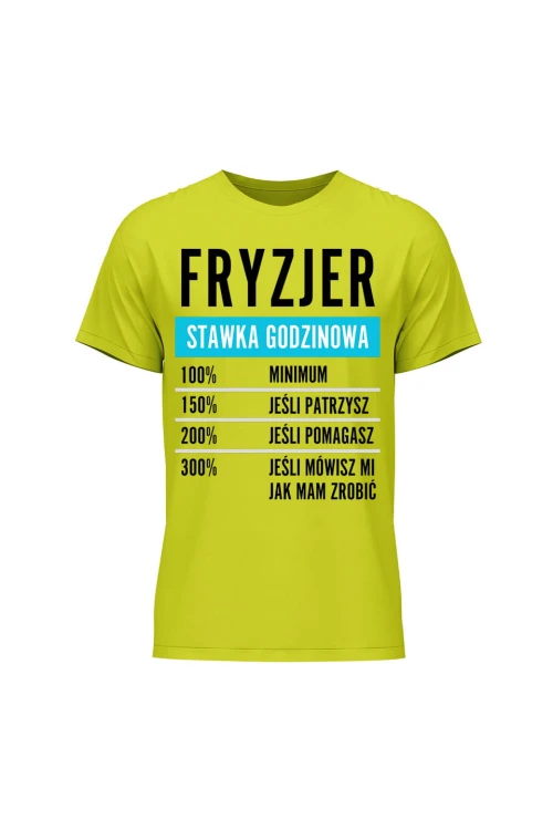 Koszulka męska Fryzjer stawka godzinowa - limonka