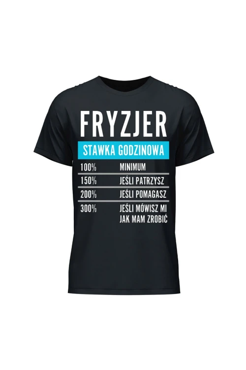 Koszulka męska Fryzjer stawka godzinowa - czarna
