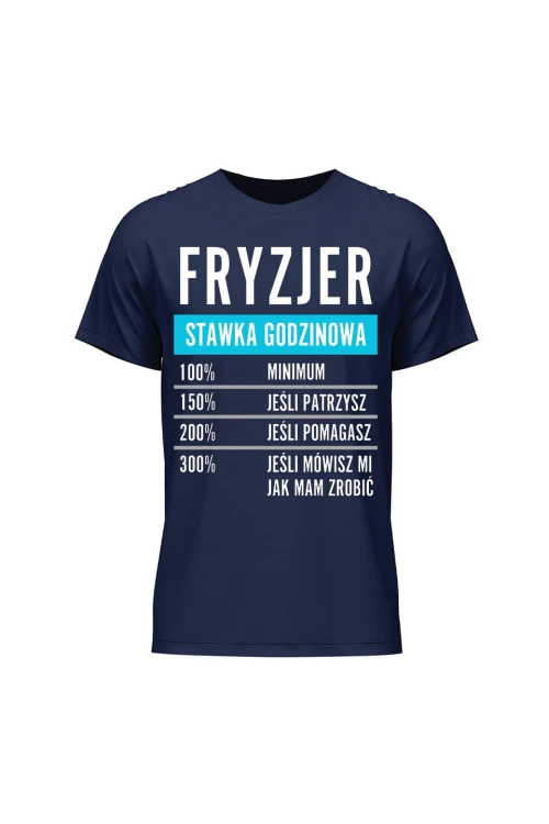 Koszulka męska Fryzjer stawka godzinowa - granatowa