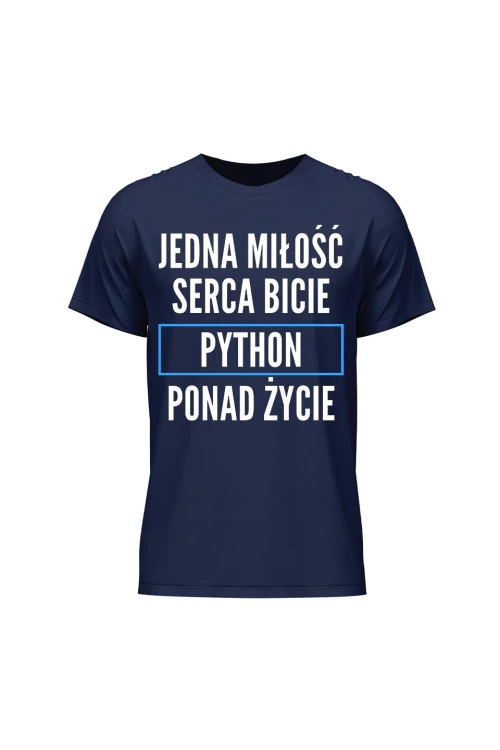 Koszulka męska Jedna miłość serca bicie Python ponad życie - granatowa