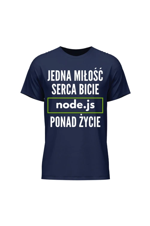 Koszulka męska Jedna miłość serca bicie node.js ponad życie - granatowa