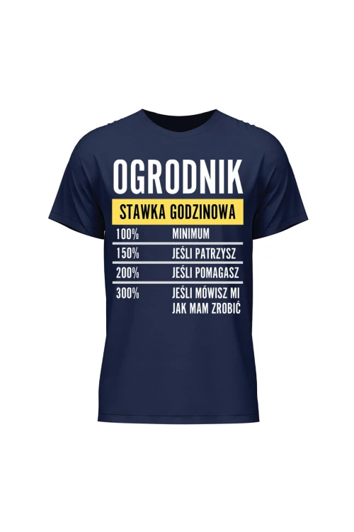 Koszulka męska Ogrodnik stawka godzinowa - granatowa