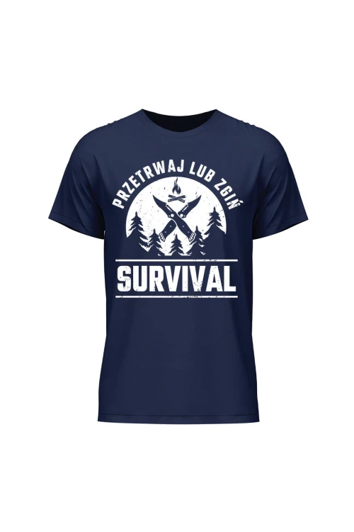 Koszulka męska Survival Przetrwaj lub zgiń - granatowa