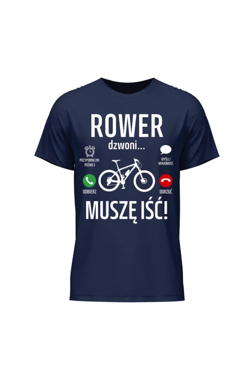 Koszulka męska Rower dzwoni muszę iść MTB - granatowa