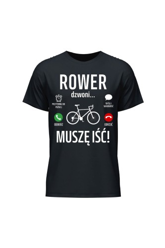 Koszulka męska Rower dzwoni muszę iść Szosa - czarna