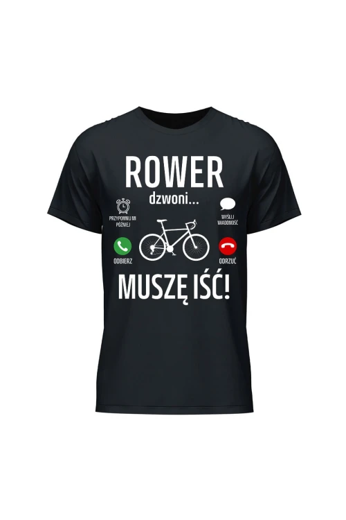 Koszulka męska Rower dzwoni muszę iść Szosa - czarna