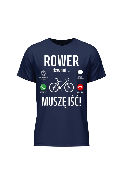 Koszulka męska Rower dzwoni muszę iść Szosa - granatowa