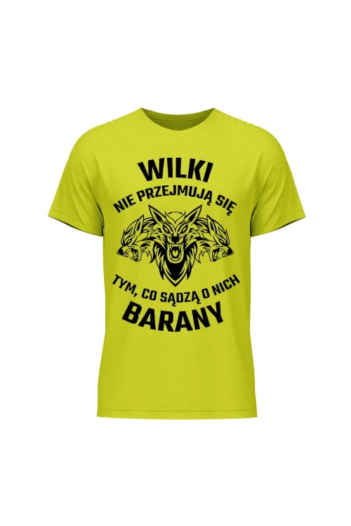 Koszulka męska Wilki nie przejmują się tym co sądzą o nich barany - limonka